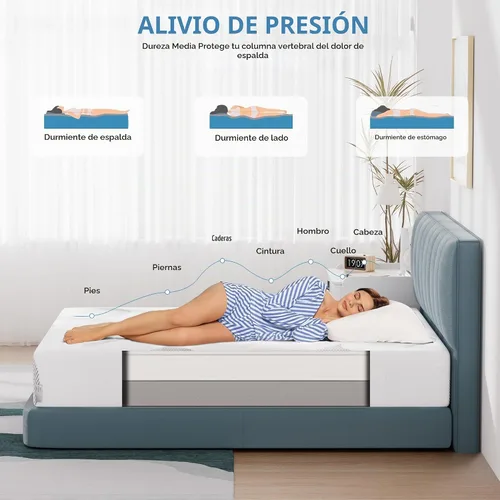 Vista 6 de Colchón Queen de 10 pulgadas, de espuma viscoelástica de gel refrescante, con funda extraíble y lavable, colchón Queen en una caja, firmeza media