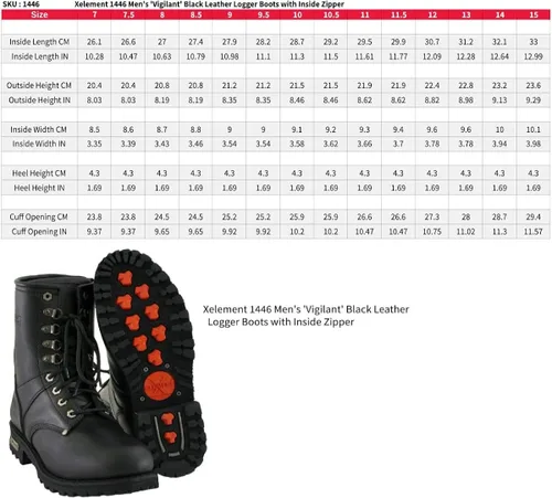 Vista 3 de Xelement 1446 Men's 'Vigilant' Black Leather Logger Boots with Inside Zipper