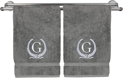 Vista 181 de Toalla de mano con monograma, regalo personalizado, 16 x 30 pulgadas, letra blanca bordada con diseño de corona en toalla negra, extra absorbente