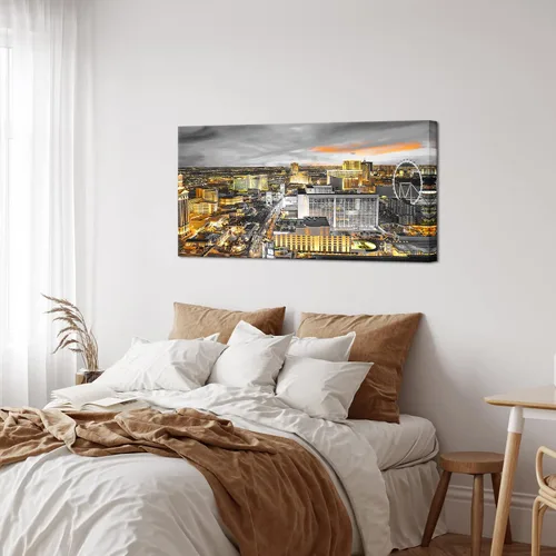 Vista 3 de Nachic Wall Lienzo de Las Vegas de Estados Unidos, imágenes de horizonte urbano en blanco y negro, pintura nocturna para oficina, sala de estar