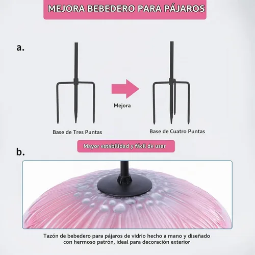 Vista 5 de MUMTOP - Bañera de cristal para pájaros, comedero para pájaros de jardín al aire libre con estaca de metal, flor