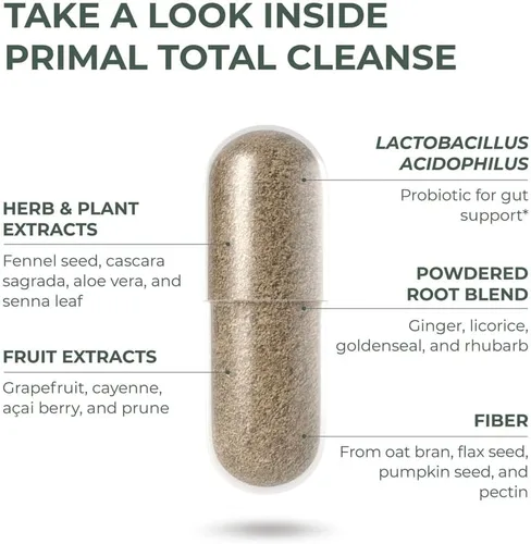 Vista 4 de Primal Harvest Limpieza y Desintoxicación Completa del Cuerpo, Limpieza del Hígado, Riñones, Intestino, Estómago y Tracto Digestivo, Botella de 60