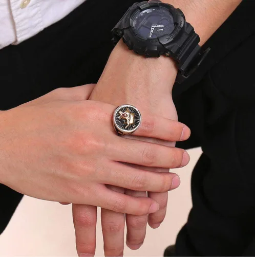 Vista 6 de Blowin - Anillo de acero inoxidable para hombre con corona de caballero y cruz religiosa gótica