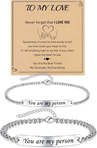 Vista 12 de Pulseras a juego, pulseras de pareja, regalos de aniversario para él y ella, novio y novia, pulseras de acero inoxidable, joyería de relación