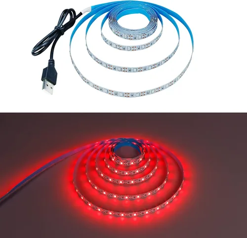 Vista 8 de Tira de luz LED roja USB 620-625nm 5V alimentada por USB, 13.12 pies/4M, 240 LED, flexible, SMD2835, de alto brillo, sin impermeabilidad, IP20