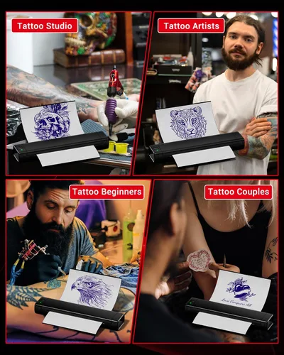 Vista 2 de COLORWING M08F - Impresora inalámbrica portátil de plantillas de tatuajes, máquina térmica sin tinta Bluetooth para plantillas de tatuajes con 10