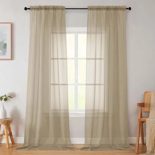 Vista 224 de 2 paneles de cortinas traslúcidas blancas para dormitorio, sala de estar, 96 pulgadas de largo, modernas, suaves, ligeras, con bolsillo para barra