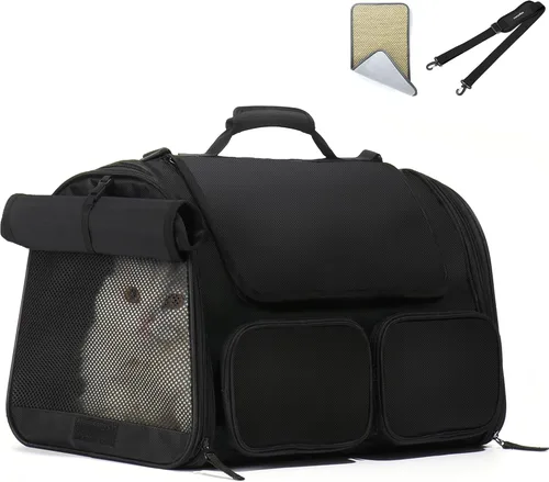 Vista 8 de FUKUMARU Transportador para Gatos, Transportador para Perros Pequeños de Lados Suaves, Bolsa de Viaje para Gatos Grandes con 4 Ventanas de Malla