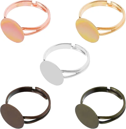 Vista 4 de SUMERSHA 50 piezas de anillos en blanco ajustables planos de 0.472 in de base de joyería en blanco componentes para hacer manualidades de bricolaje