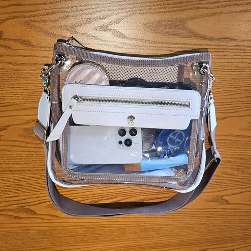 Vista 8 de Bolsas cruzadas transparentes para mujeres, bolsa transparente aprobada para estadios, para conciertos, eventos, bolsa de plástico transparente