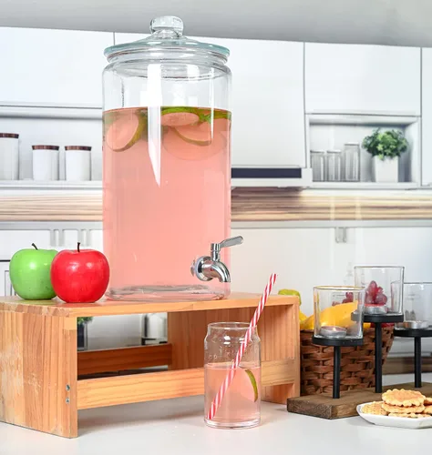 Vista 7 de Dispensador de bebidas de 2 galones con espita de acero inoxidable + marcador y pizarra, dispensador de bebidas de vidrio 100% a prueba de fugas