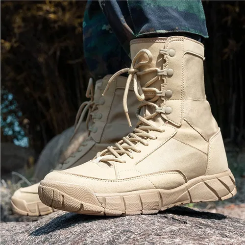 Vista 7 de Botas tácticas para hombre de 8 pulgadas, ligeras, botas de combate antifatiga, botas de trabajo tecnológicas para el desierto, botas de senderismo