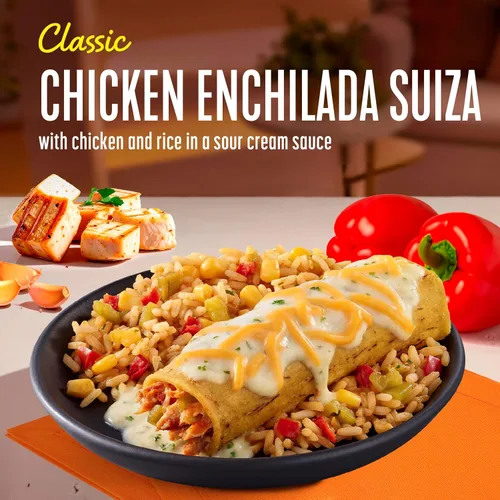 Vista 4 de Lean Cuisine Comida congelada de pollo con enchilada suiza, comida de microondas Comfort Cravings, cena de pollo y arroz congelado, cena congelada