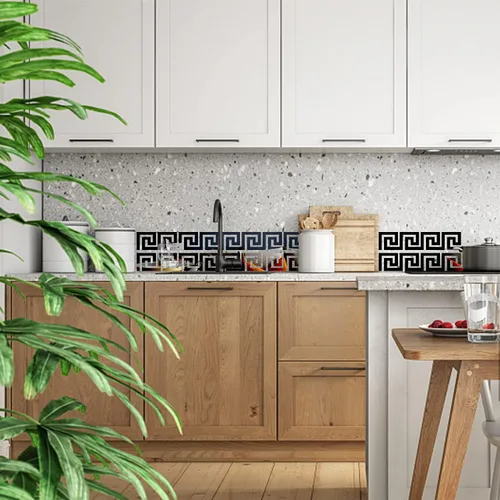 Vista 5 de Juego de calcomanías de pared acrílicas para bricolaje, calcomanías de pared de espejo para sala de estar, dormitorio (llave griega negra)