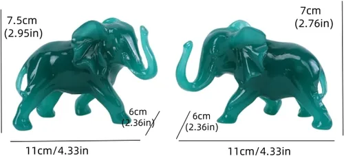 Vista 2 de Estatuas de elefante para decoración del hogar, 1 par de figuras de elefante de la suerte con tronco para estantes, sala de estar y dormitorio