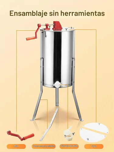 Vista 7 de FOHERE Extractor de miel de 3 marcos, equipo de apicultura manual de acero inoxidable de grado alimenticio, centrífuga de piarés con soporte