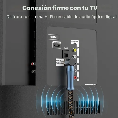 Vista 6 de EMK Cable óptico Toslink de 90 grados con conector de oro de 24K, cable de fibra óptica S/PDIF Toslink macho a macho de 360 grados con enchufe