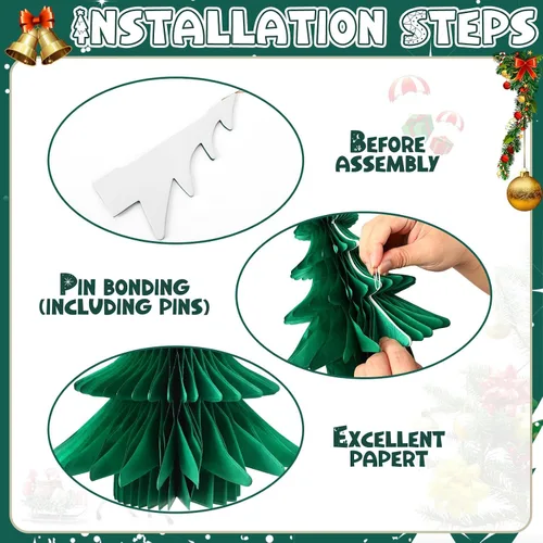 Vista 5 de 6 piezas de árbol de Navidad de panal, tres tamaños de papel 3D de Navidad colgantes para decoración de árbol de Navidad, suministros de fiesta