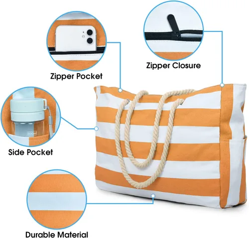 Vista 4 de Bolsas de playa para mujer, bolsa de playa grande impermeable con cremallera, bolsas de playa, impermeables, a prueba de arena, bolsa grande
