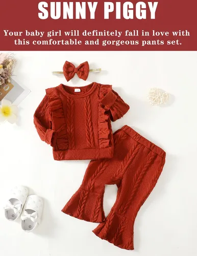 Vista 2 de SUNNY PIGGY Baby Girl Clothes Toddler Girl Outfits Ruffle Infant Baby Girl Fall Winter Clothing Flared Pants Set