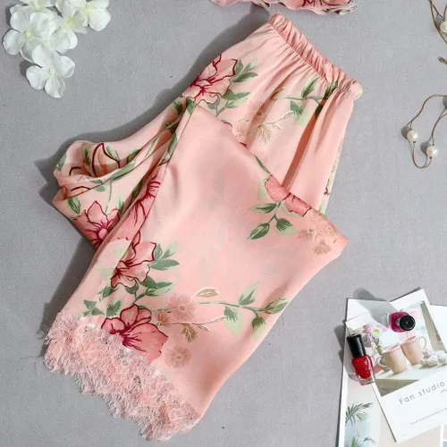 Vista 7 de NSQFKALL Pijama de satén de seda para mujer, conjunto de ropa de dormir, ropa de dormir, bata de vestir con cuello en V, bata sexy de encaje, rosa 2