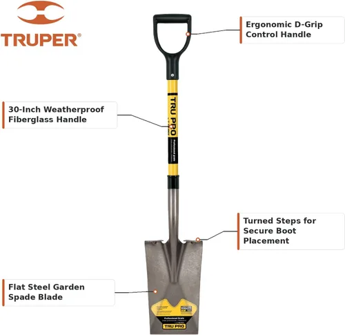 Vista 3 de Truper 31202 Tru Pro - Pala de jardín, mango en D de fibra de vidrio, 29 pulgadas