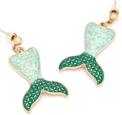 Vista 6 de Aretes colgantes con cola de sirena para mujeres y niñas, esmaltados, océano, mar, pescado, delfín, ballena, cola de animal, aretes de gota, joyería