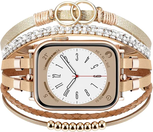 Vista 9 de VISOOM Pulsera bohemia con cuentas compatible con Apple Watch Band de 1.654 in/1.732 in/1.772 in/1.811 in Series 11 10 9 8 7 SE Series 6/5/4, correa
