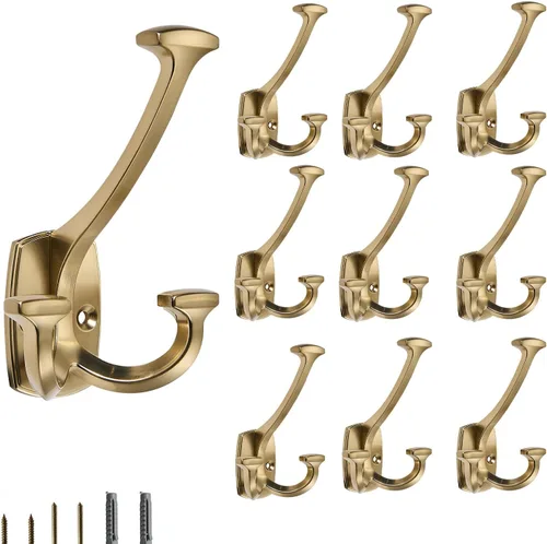 Vista 14 de Ganchos de latón antiguos grandes montados en la pared decorativos de doble cara resistentes para colgar abrigos, toallas, batas, bolsos, ganchos