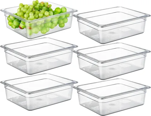 Vista 44 de CURTA Paquete de 6 bandejas de comida NSF, tamaño medio de 2 1/2 pulgadas de profundidad, plástico de policarbonato comercial transparente apto