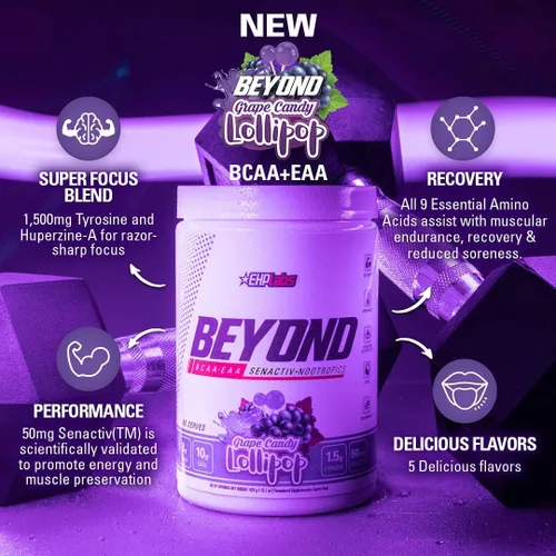 Vista 2 de EHP Labs Beyond BCAA - Aminoácidos en polvo para recuperación después del entrenamiento, aminoácidos esenciales BCAA suplementos en polvo, 0.35