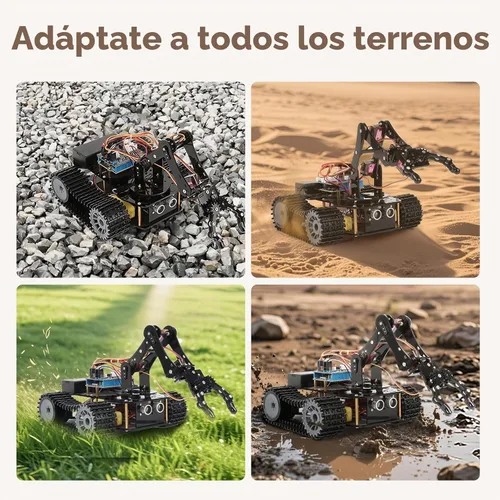 Vista 5 de Robótica para niños de 12 a 16 años, brazo robot inteligente ACEBOTT con 5DOF + auto tanque, kit de codificación de juguetes STEM compatible