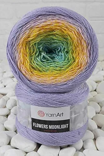 Vista 3 de YarnArt Flowers Moonlight - Hilo de algodón con purpurina, suave, ganchillo arcoíris, tejido a mano de lúrex metálico, pastel plateado, algodón
