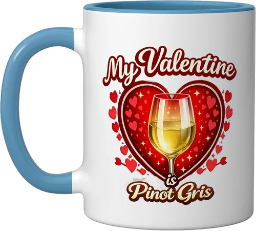 Vista 15 de Pinot Gris Wine Glass Valentine Hearts Love Funny Gift Ceramic Mug, Black/White, 11oz