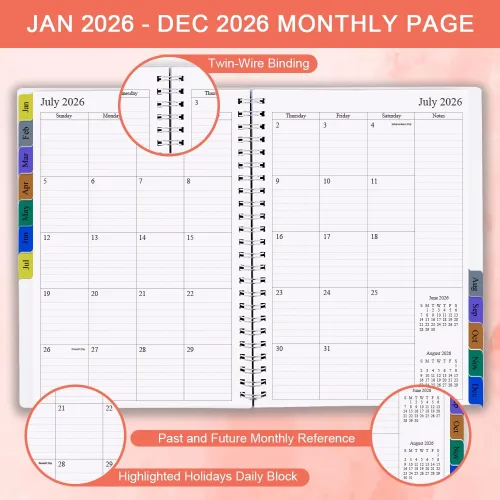 Vista 8 de Planificador/Calendario de Bolsillo 2026 - Cuaderno y Diario Organizador Semanal y Mensual A6 para Seguir Objetivos, Fácil de Organizar tu Vida Azul