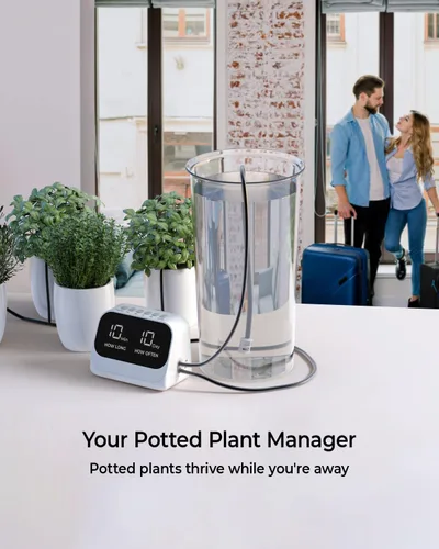 Vista 6 de Sistema de riego automático para plantas en maceta, agua de plantas, kit de riego por goteo de bricolaje con temporizador inteligente, pantalla LED