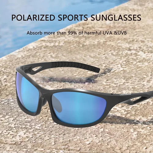 Vista 2 de Lasiyanor Gafas de sol deportivas polarizadas TAC ligeras TR90 ajustables para las patillas de la nariz para correr ciclismo UV400 para hombres