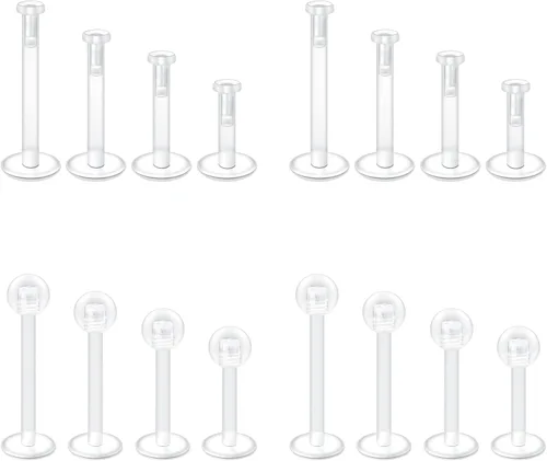 Vista 4 de Mayhoop 38 piezas de retenedores de piercing transparentes Bioflex para cirugía, anillos de nariz, anillos de barriga, tabique, cejas, labio