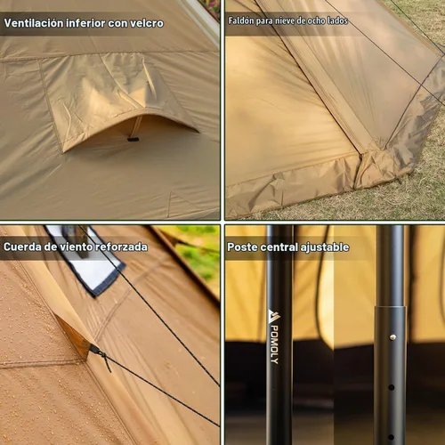 Vista 6 de POMOLY Tipi Tent Camping Hot Tents, Bromance 70 Pyramid with 3 Stove Jacks for 2-4 Person Hiking Hunting