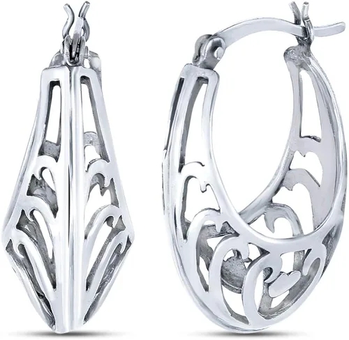 Vista 3 de LeCalla - Juego de pendientes de plata de ley para mujer, diseño de filigrana, corte antiguo, 2 pares de aro para mujer