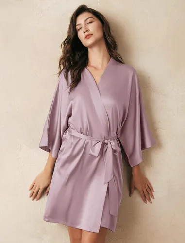 Vista 4 de AW BRIDAL - Bata estilo kimono de satén para mujer