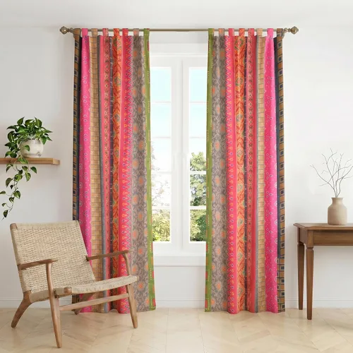 Vista 10 de THE ART BOX Cortinas sari de seda azul – Paneles de ventana de retazos bohemios, cortinas de mezcla de seda reciclada india para sala de estar