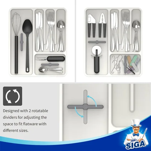 Vista 3 de MR.SIGA Organizador de cubiertos expandible, organizador de cubiertos para cajón, organizador de utensilios y bandeja de cubiertos ajustable