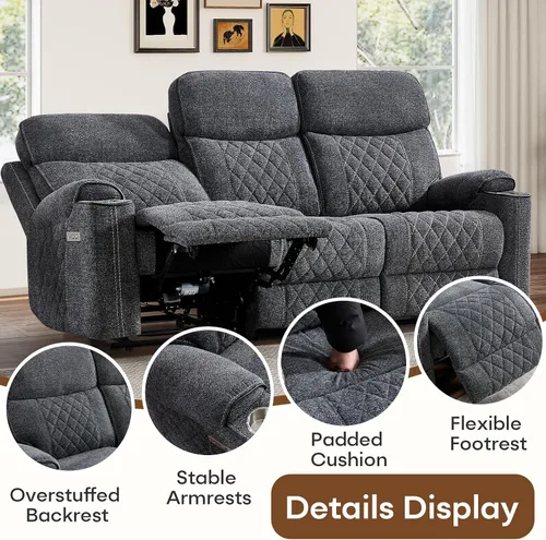 Vista 6 de HAOMARKETS Silla reclinable eléctrica para adultos con puerto USB, sofás reclinables eléctricos de tela suave con portavasos de metal, sillas