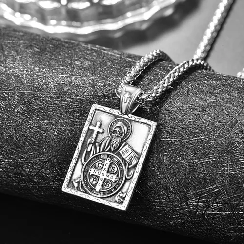Vista 2 de Collar con colgante de cruz de plata de ley 925 con cruz de Jesucristo INRI para hombres y mujeres, medalla de cruz, collar religioso cristiano