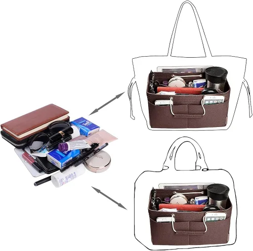 Vista 4 de Organizador de bolso, organizador de bolsos de fieltro con múltiples bolsillos, inserto organizador de bolsos con asas, mediano, grande, XL, Gris
