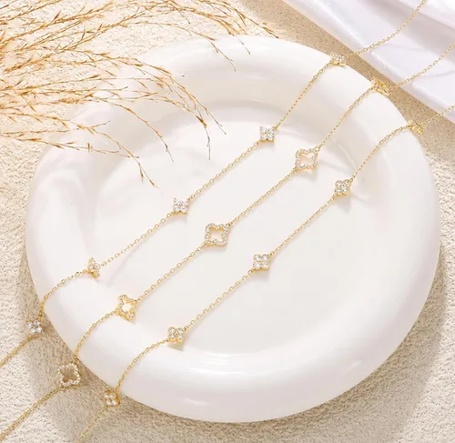 Vista 9 de Delicados collares de oro con trébol para mujer, a la moda, no se deslustra Colver 3