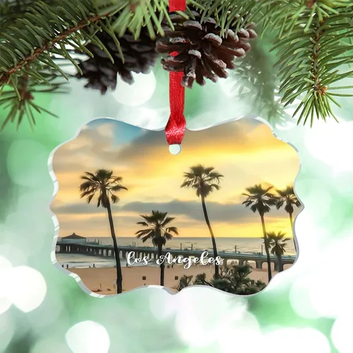 Vista 26 de Florida USA - Adornos de Navidad acrílicos de Miami, paisaje urbano, decoraciones de Navidad para árbol de viaje, recuerdo, adornos de Navidad