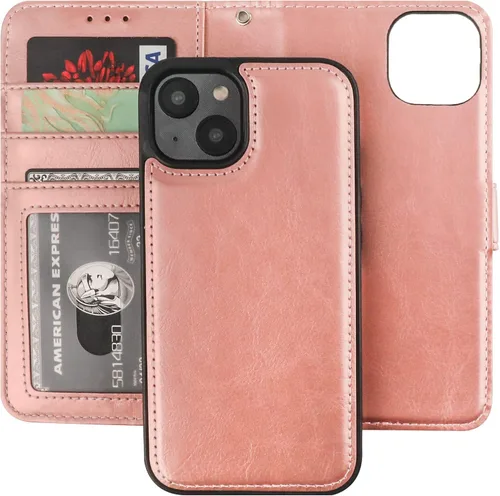 Vista 20 de Bocasal Funda tipo cartera desmontable para iPhone 14 con bloqueo RFID, ranuras para tarjetas, soporte de piel sintética de alta calidad, soporte