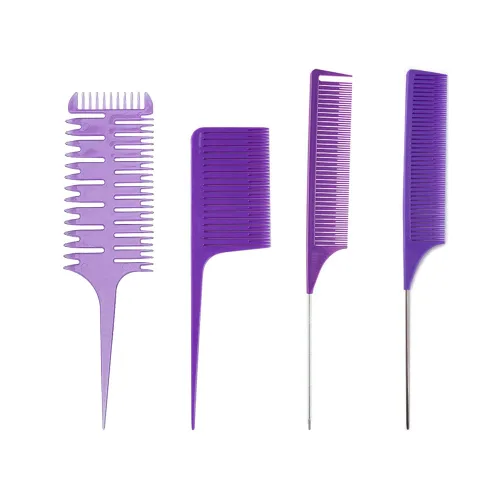 Vista 9 de Fox Baby Peine para peinar el cabello, 4 peines de metal negro, resaltado, estilo profesional, para estilista en casa, peluquero, tejido, teñido